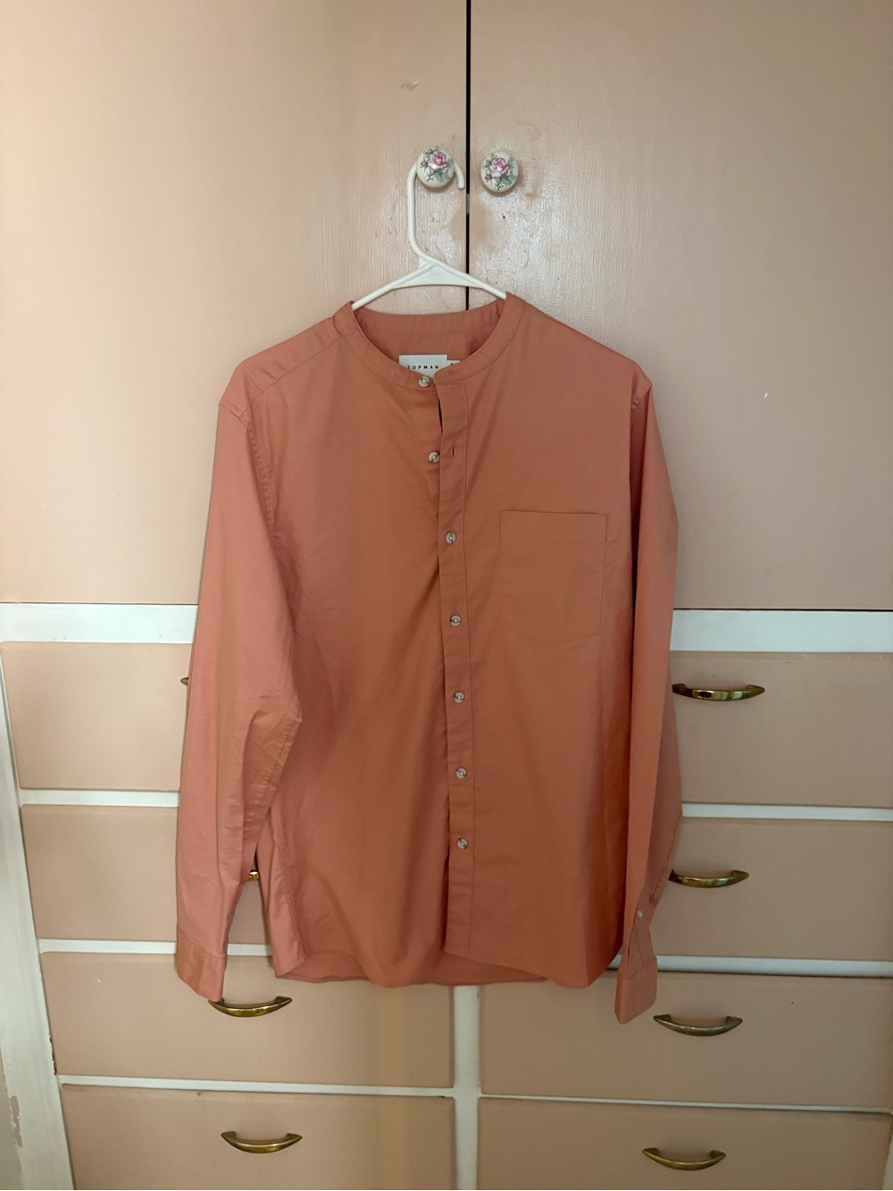 Topman Men's Mandarin-Collar Shirt in Coral